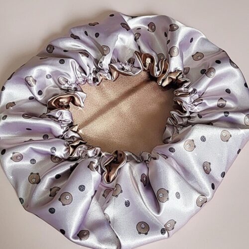 Silk Satin Bonnet with Teddy Bear Design for Women