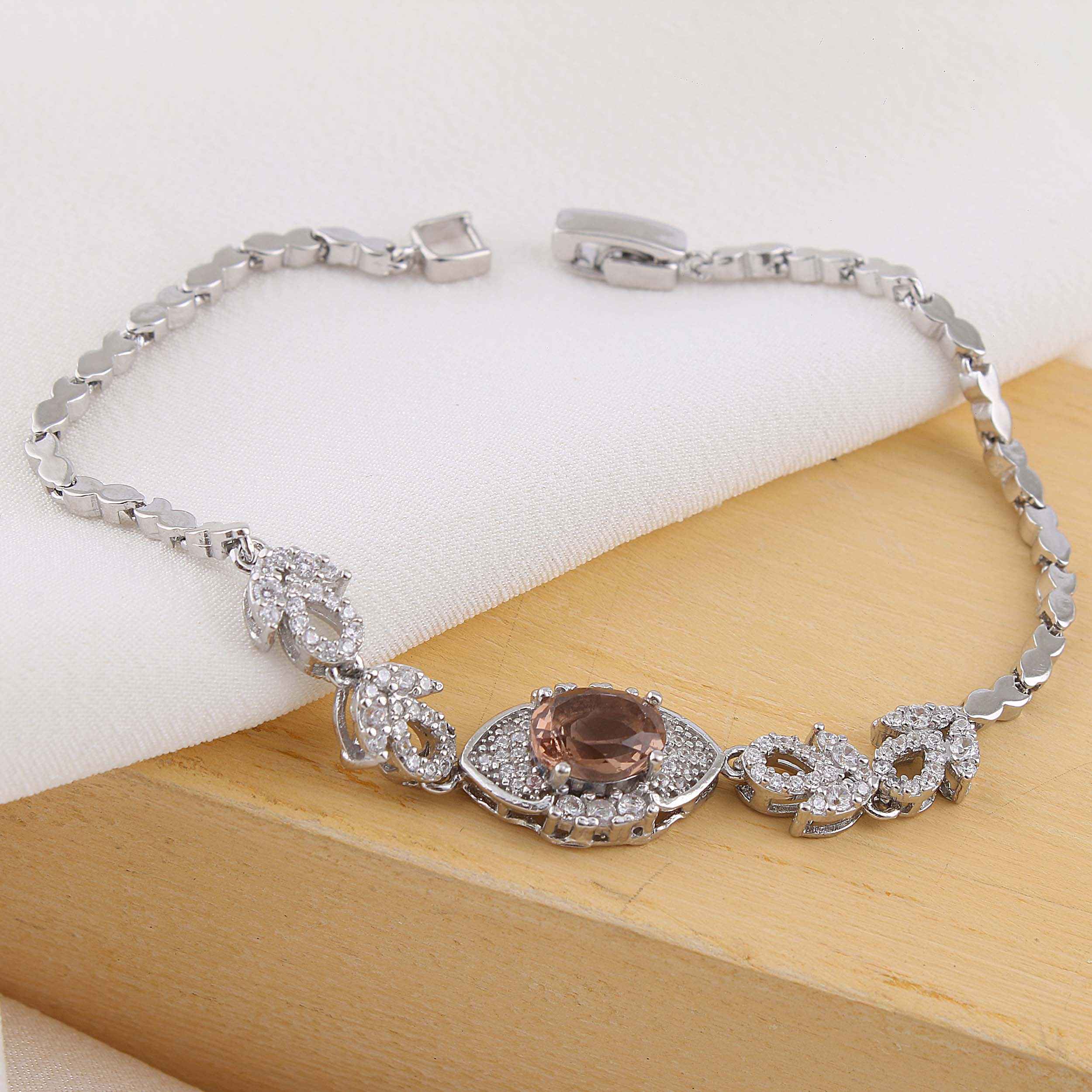 Silver Rhodium Plating Bracelet with Alexandrite Gemstone for Women