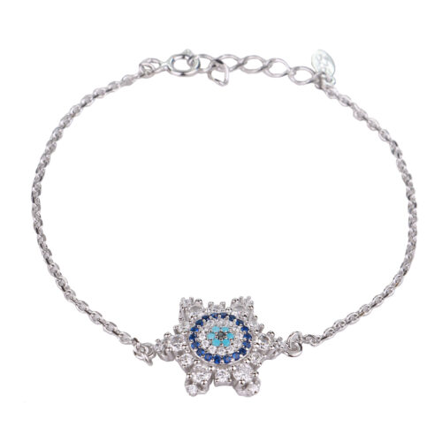 Women's Silver Chain Bracelet with Evil Eye Design – Elegant Protective Jewelry