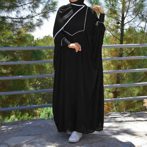 Elegant Black Butterfly Abaya in Soft Crepe with a Flowing Silhouette