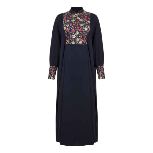 Elegant Loose Fit Abaya with Floral Design in Soft Crepe