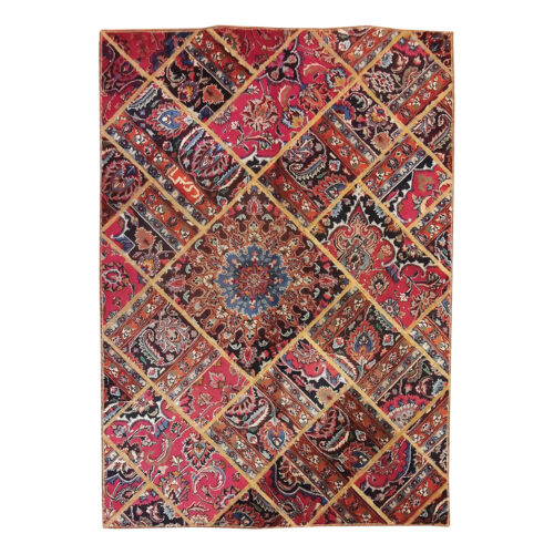 Vintage Persian Hand-Knotted Patchwork Carpet Magenta