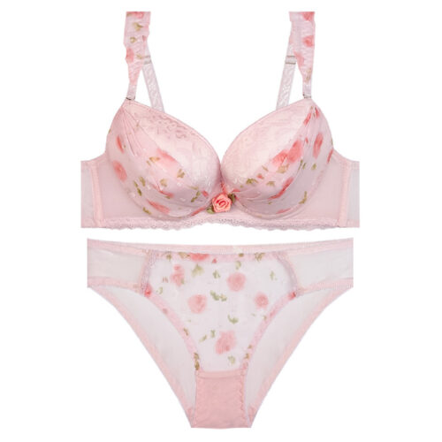 Women’s Guipure Lace Push Up Bra and Thong Set – Delicate Padded Lingerie