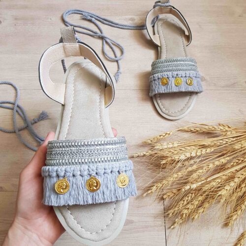 Women's Macrame Sling Back Sandals Handmade Model Coin