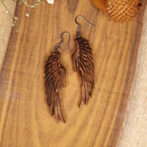 Women’s Wooden Earrings Handcrafted with Angel’s Wing Design