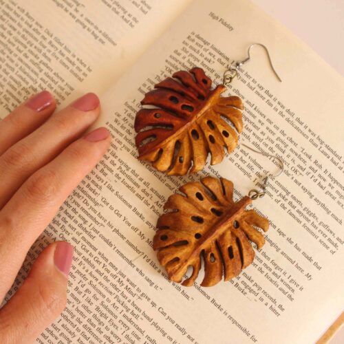 Women's Wooden Earrings Handcrafted with Leaf Design