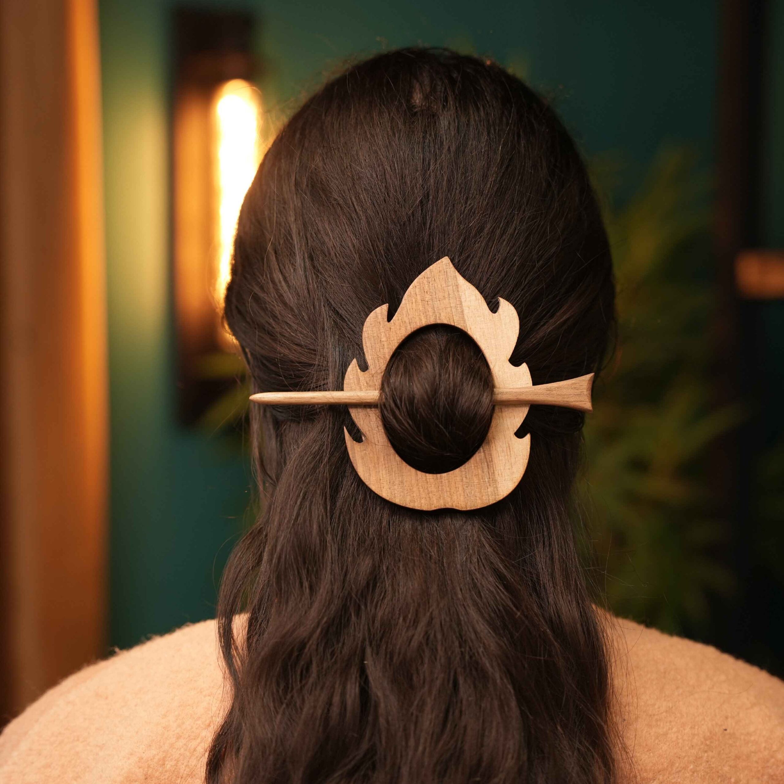 Wooden Hair Stick for Women Handcrafted with Fire Design