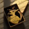 Wooden Necklace with Whirling Dervish Design and Leather Cord