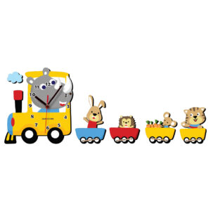 Wooden Nursery Wall Clock for Children’s Room with Animal Train Design