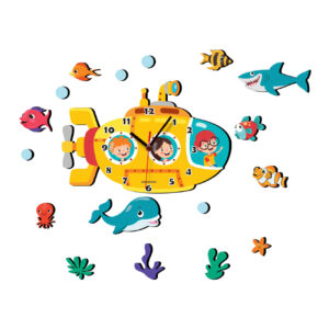Wooden Nursery Wall Clock with Submarine Design