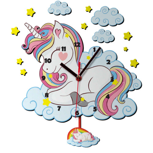 Wooden Nursery Wall Clock with Unicorn Design – Playful Decor for Children’s Rooms and Girls’ Bedrooms