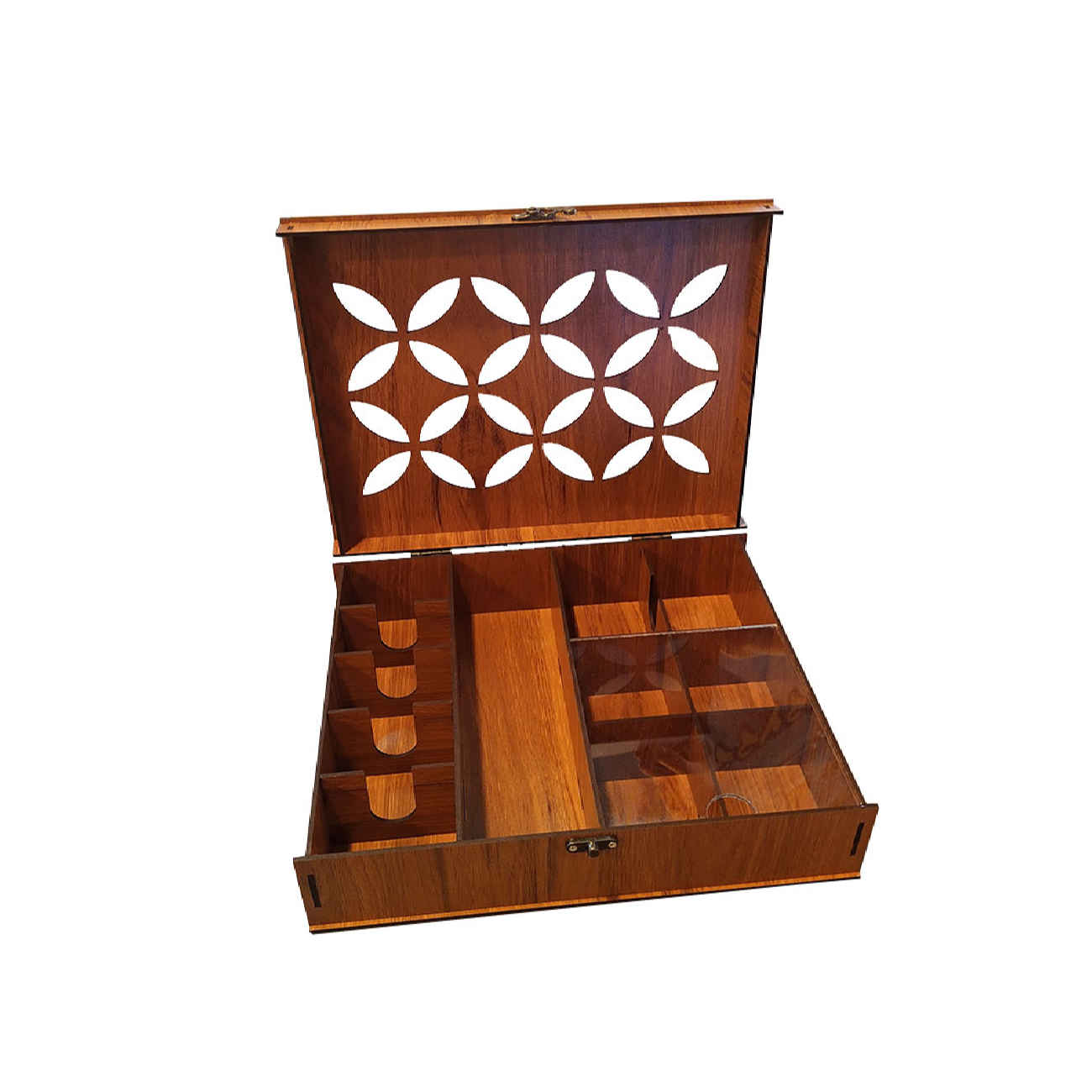 Geometric Print Tea Organizer – Wooden Box with Ample Storage