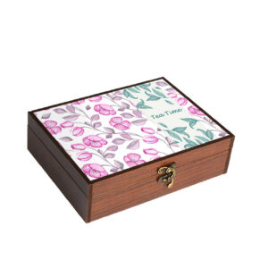 Floral Design Tea Organizer Chest – Handcrafted Wooden Box