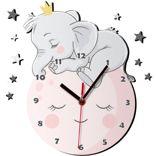 Wooden Nursery Wall Clock with Elephant Design – Playful Decor for Children’s Rooms and Kids’ Bedrooms