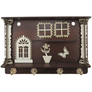 Wooden Wall Key Holder with Four Hooks Model Cottage