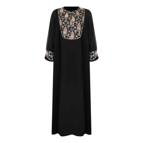 Loose Fit Butterfly Abaya with Floral Paisley Design
