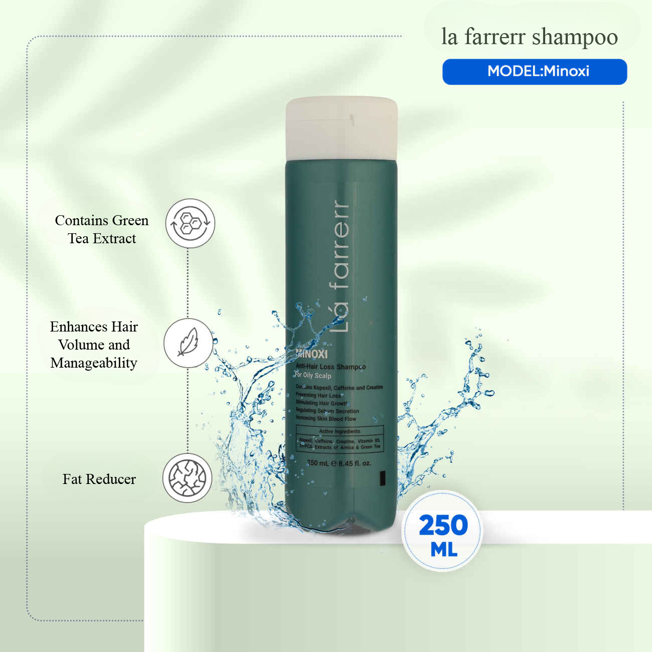 Lá Farrerr Anti-Hair Loss & Growth Stimulating Shampoo for Oily Hair Infused with Caffeine, Creatine & Copixyl 250ml (MINOXI Model)