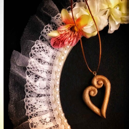 Hand-Carved Wooden Heart Pendant Necklace – Handmade Persian Artisan Design