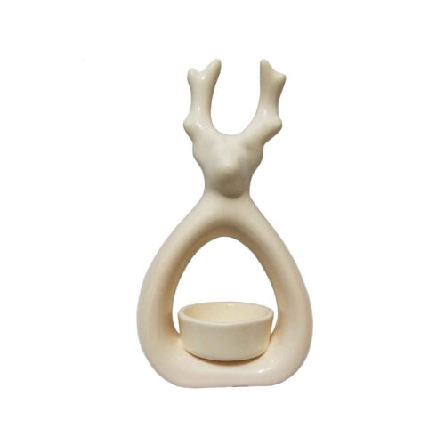 Decorative Ceramic Tealight Candle Holder, Deer Figurine Design, Tabletop Candle Décor