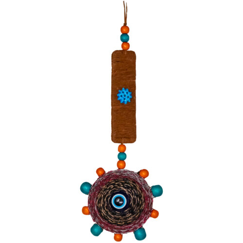 Traditional Iranian Thread Wall Decor with Evil Eye Amulet Design