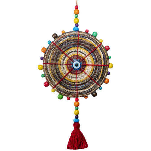Traditional Thread Wall Hanging with Evil Eye Amulet for Home Decor