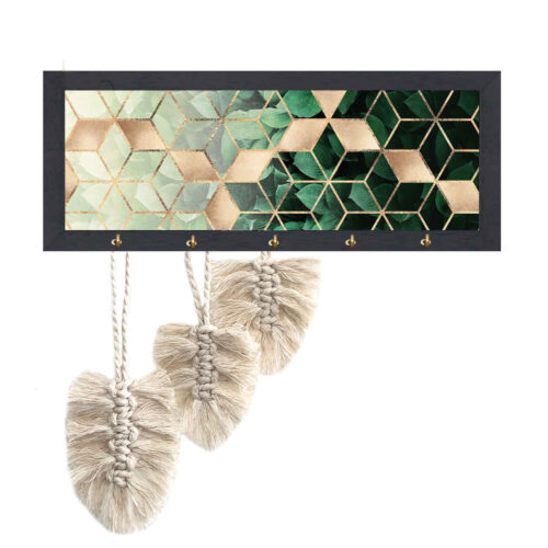 Handcrafted Macrame Wall Key Holder with Geometric Design for Entryway
