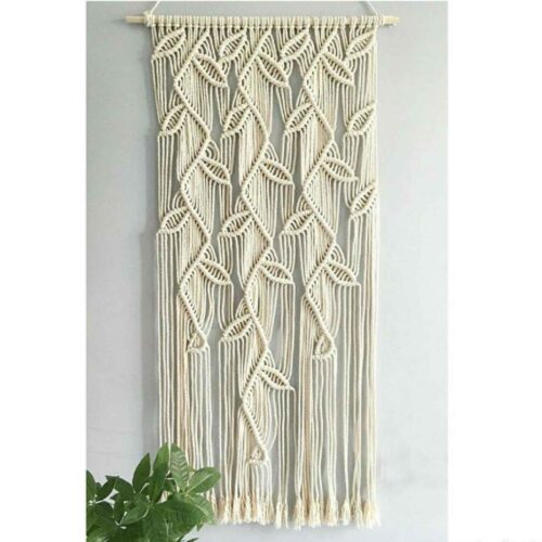 Handmade Cotton Macramé Wall Hanging Tapestry, Boho Leaf Wall Decor for Home