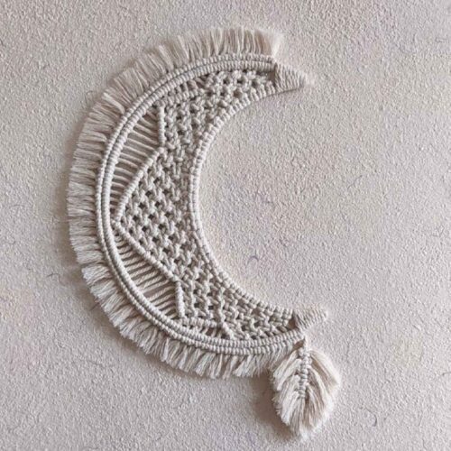 Handmade Cotton Macramé Wall Hanging Tapestry, Boho Nature Wall Decor with Moon Design