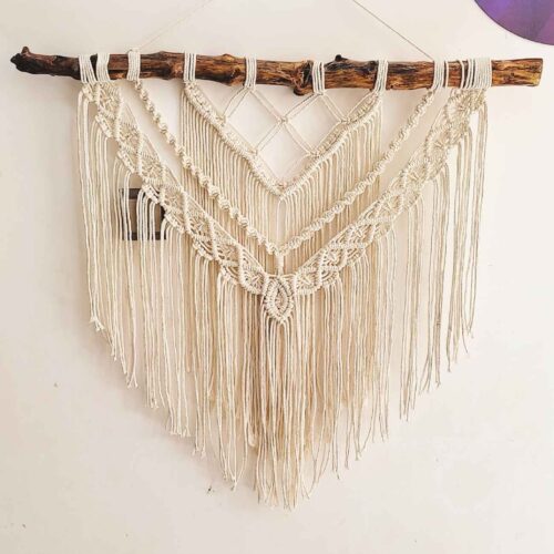 Handmade Cotton Macramé Wall Hanging Tapestry, Boho Geometric Nature Wall Decor