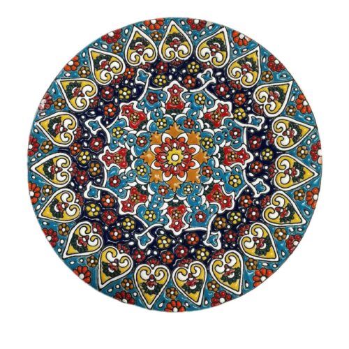 Hand-Painted Persian Minakari Pottery Decorative Display Plate, Floral Enamelwork and Traditional Iranian Art