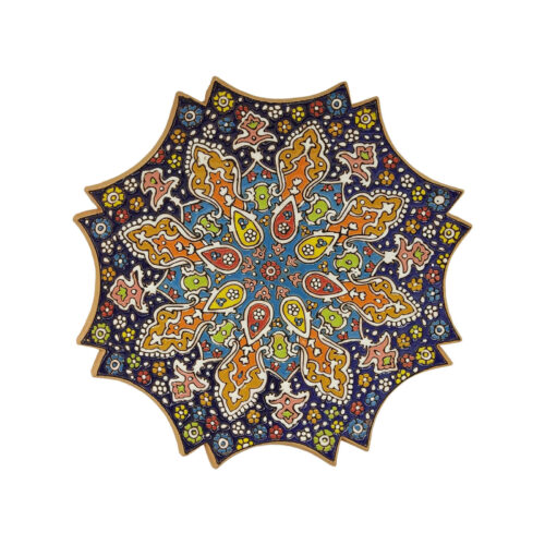 Handcrafted Persian Minakari Pottery Decorative Display Plate, Floral Enamelwork and Traditional Iranian Art