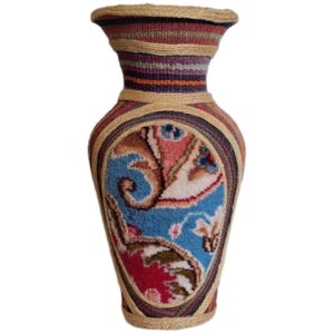Decorative Pottery Vase, Handcrafted with a Traditional Persian Jajim and Kilim Carpet Design for a Rustic Charm