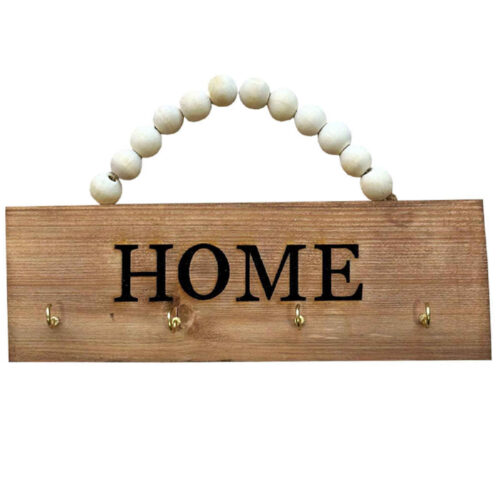 Decorative Wooden Wall Key Holder with Four Hooks for Entryway Key Storage