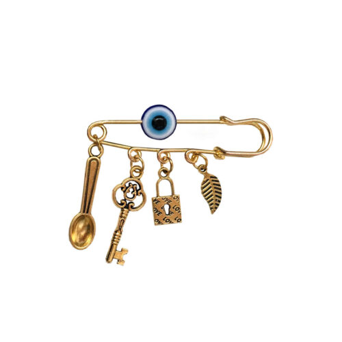 Evil Eye Metal Safety Pin Brooch – Minimalist Amulet Design
