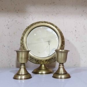 Elegant Persian Brass Mirror Frame Candlesticks Set
