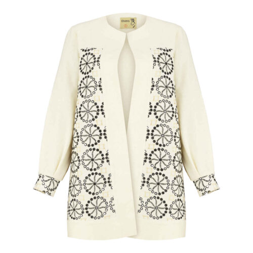 Elegant Persian Linen Blazer Manto with Floral Design and Lightweight Style