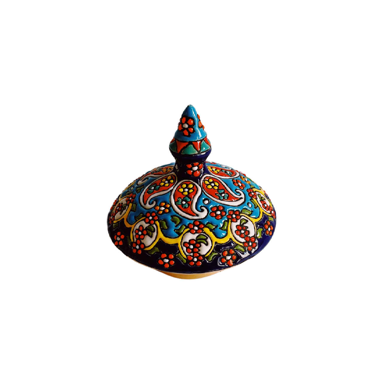 Persian Pottery Sugar Bowl in Minakari Enamelwork