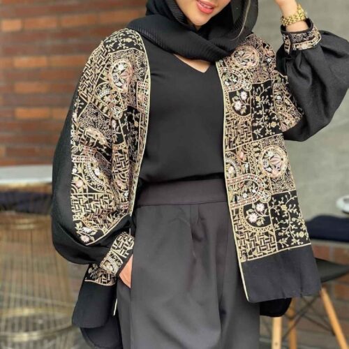 Elegant Persian Linen Blazer Manto with Floral Embroidery and Chic Everyday Style
