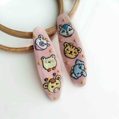 Cute Hand-Embroidered Animal Snap Hair Clips – Playful Fabric Hair Accessories for Girls