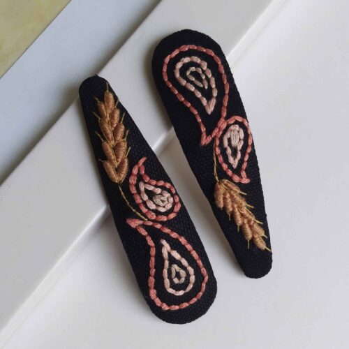 Cute Hand-Embroidered Paisley Snap Hair Clips – Fabric Hair Accessories for Girls
