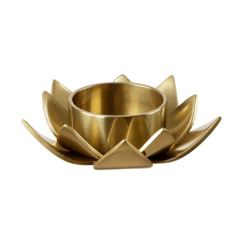 Golden Steel Tealight Candle Holder, Lotus Design, Decorative Tabletop Candle Stand