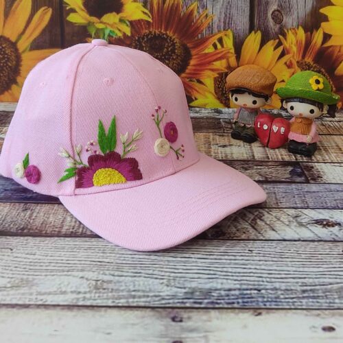 Women’s Floral Hand Embroidered Baseball Cap in Cotton