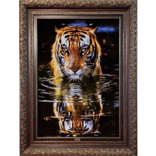 Hand-Knotted Persian Silk Pictorial Wall Hanging Rug – Tiger Design, Tabriz