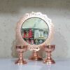 Handcrafted Persian Metal Mirror Frame and Candlesticks Set