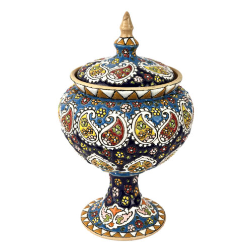 Handcrafted Persian Pottery Sugar Bowl in Minakari with Lid
