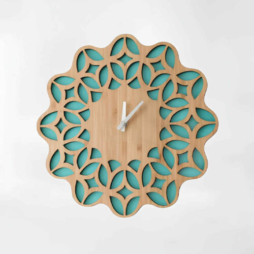 Artistic Handcrafted Persian Wood Wall Clock with Geometric Carving – Decorative Accent for Living Rooms