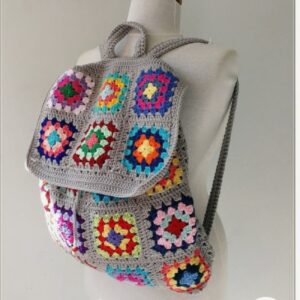 Handmade Crochet Casual Backpack with Granny Square Design