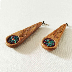 Handcrafted Wooden Earrings – Patteh Embroidery Inspired Design