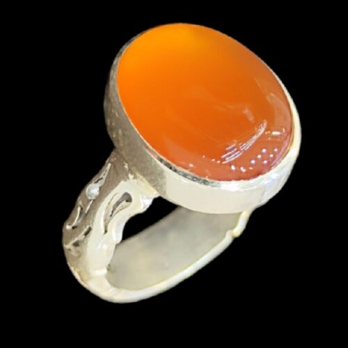 Yemeni Aqeeq Silver Gemstone Ring for Men – Hirz of Imam Jawad Islamic Design