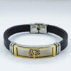 Leather Steel Bracelet in Tree Design Black